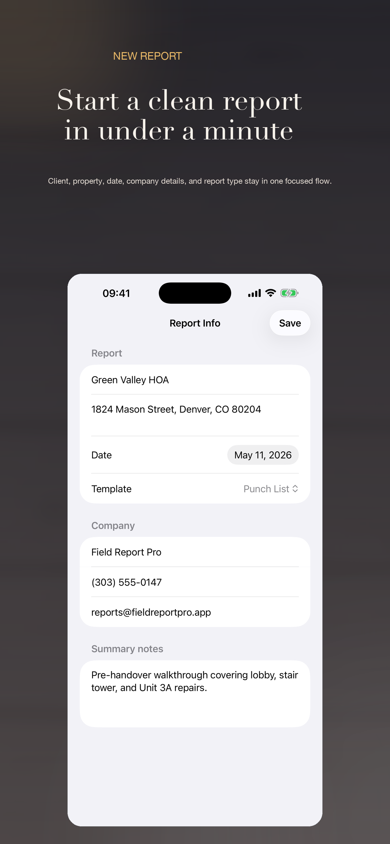 Field Report Pro Report Form